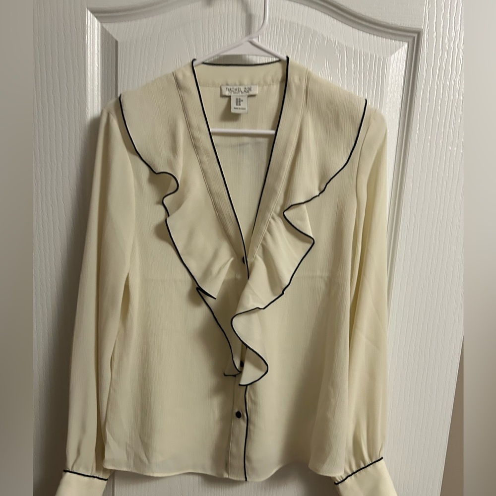 Rachel Zoe Cream Blouse with Black Trim